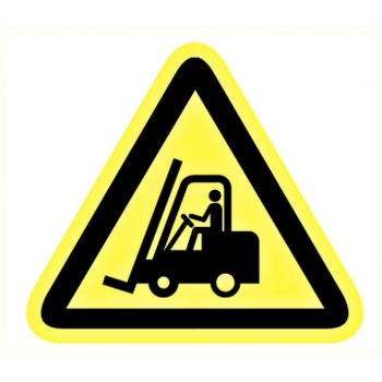 Caution sign sticker: "Moving forklift" 90x90x90mm