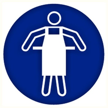 Mandatory sign sticker: "Protective apron must be worn" Ø200mm