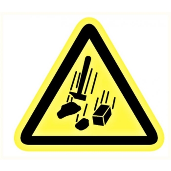 Caution sign sticker: "Falling objects" 90x90x90mm