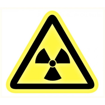 Caution sign sticker: "Radioactive substance" 90x90x90mm