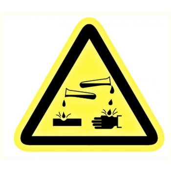Warning sign sticker: "Corrosive substance" 90x90x90mm