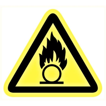 Caution sign sticker: "Oxidant substance" 90x90x90mm