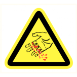 Caution sign sticker: "moving blades" 190x190x190mm