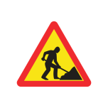 Sticker on a plastic sign - "Road works"