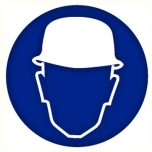 Mandatory sign sticker: "Safety Helmet Must Be Worn" Ø90mm