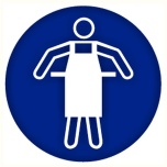 Mandatory sign sticker: "Protective apron must be worn" Ø200mm