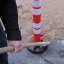 Liivaga täidetav helkurpost Ø110mm H1200mm, punane valged helkurribad